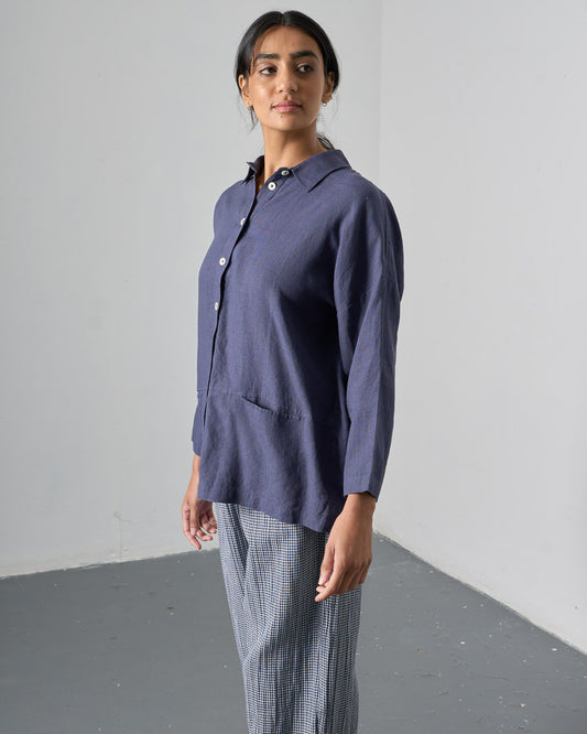 The 'Easy-Over' - Oversized Navy Linen Blouse