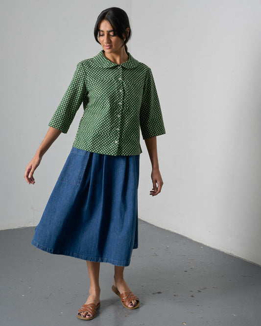 The 'All-Season' - Green Dot Cotton Blouse