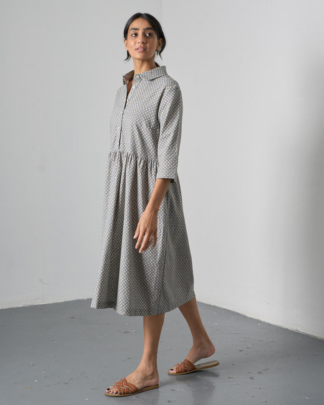 The 'Sea-Breeze' Grey Dot Cotton Dress