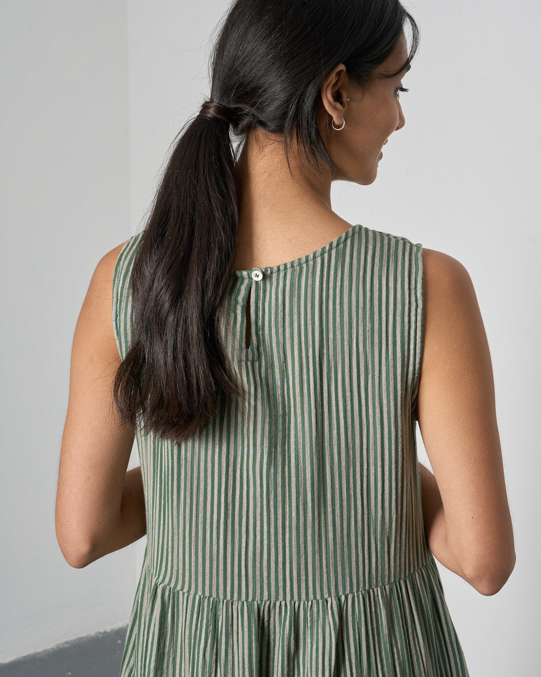 The 'Day to Day' Green Striped Cotton Dress