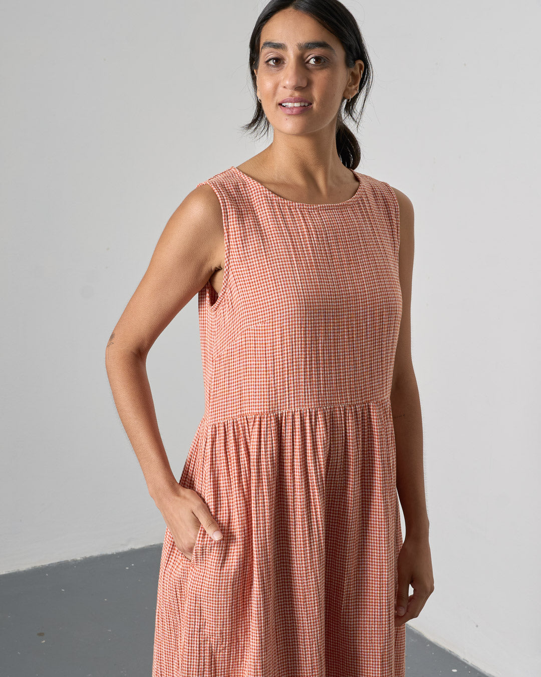 The 'Day to Day' Rust Check Cotton Dress
