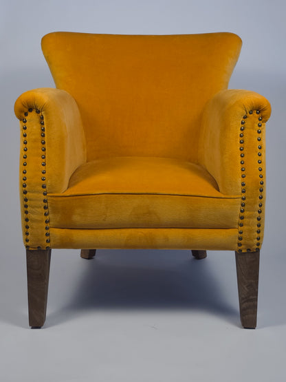 The Jaipur Cotton Velvet Wingback Chair - Mustard Gold