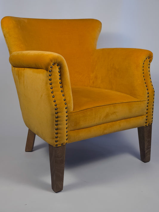 The Jaipur Cotton Velvet Wingback Chair - Mustard Gold