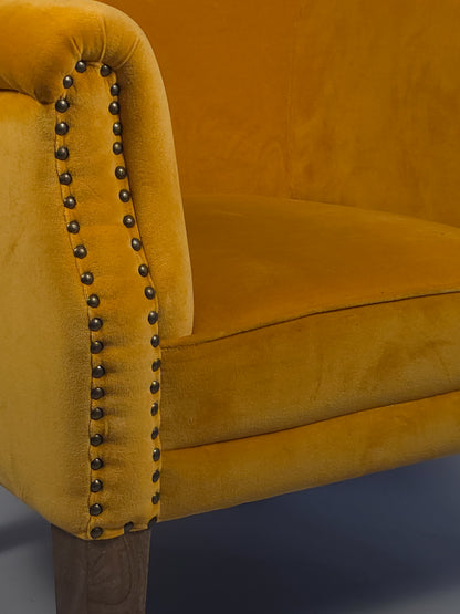 The Jaipur Cotton Velvet Wingback Chair - Mustard Gold