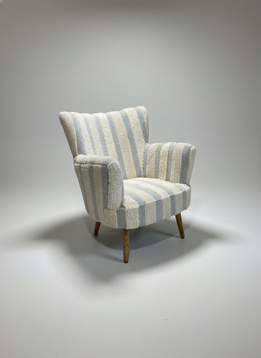 Blue and White Tufted Chair