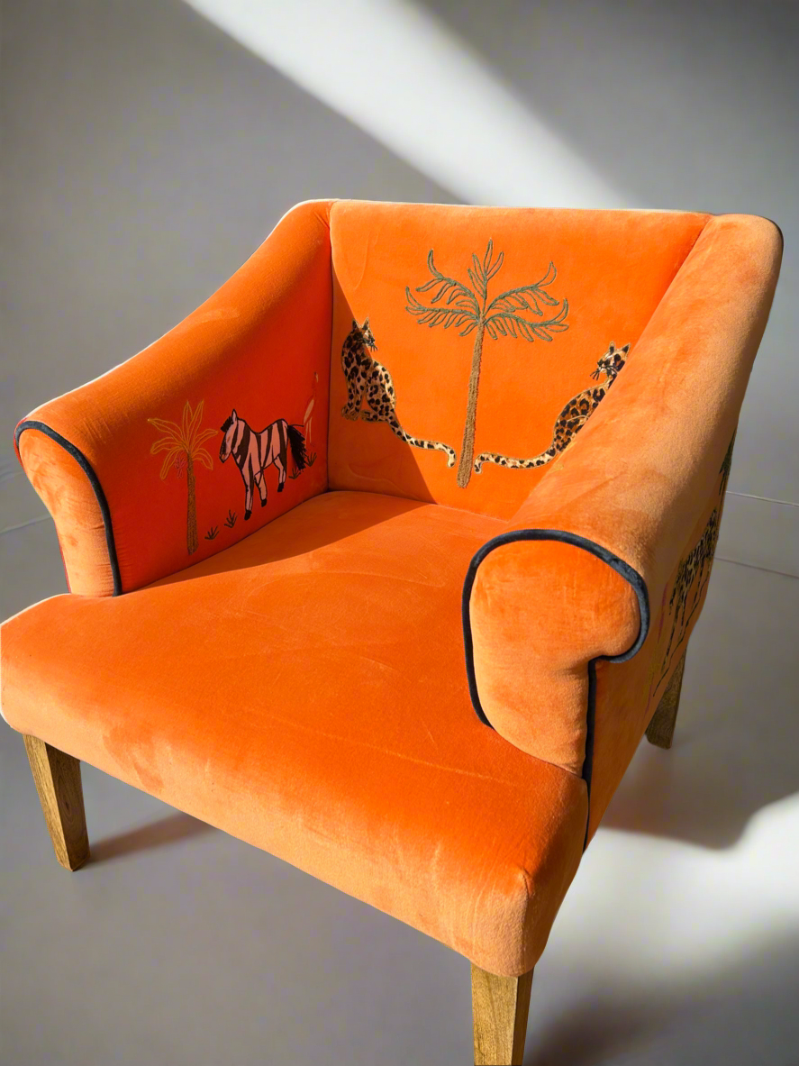 Orange Embroidered Armchair