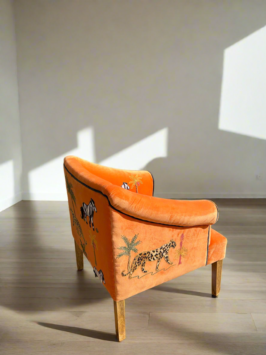 Orange Embroidered Armchair