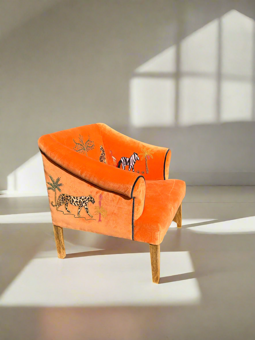 Orange Embroidered Armchair