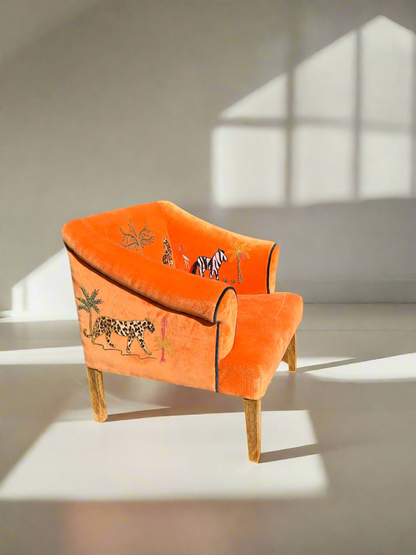 Orange Embroidered Armchair