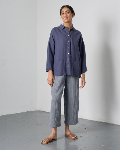 The 'Easy-Over' - Oversized Navy Linen Blouse