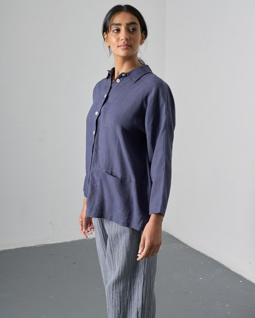 The 'Easy-Over' - Oversized Navy Linen Blouse