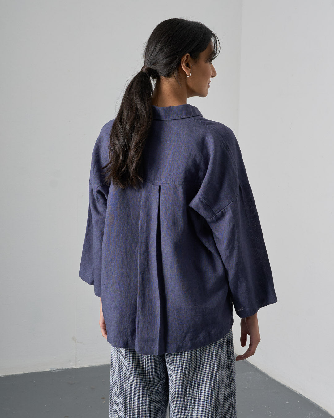The 'Easy-Over' - Oversized Navy Linen Blouse
