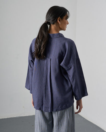 The 'Easy-Over' - Oversized Navy Linen Blouse