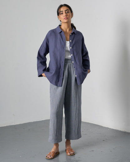 The 'Easy-Over' - Oversized Navy Linen Blouse