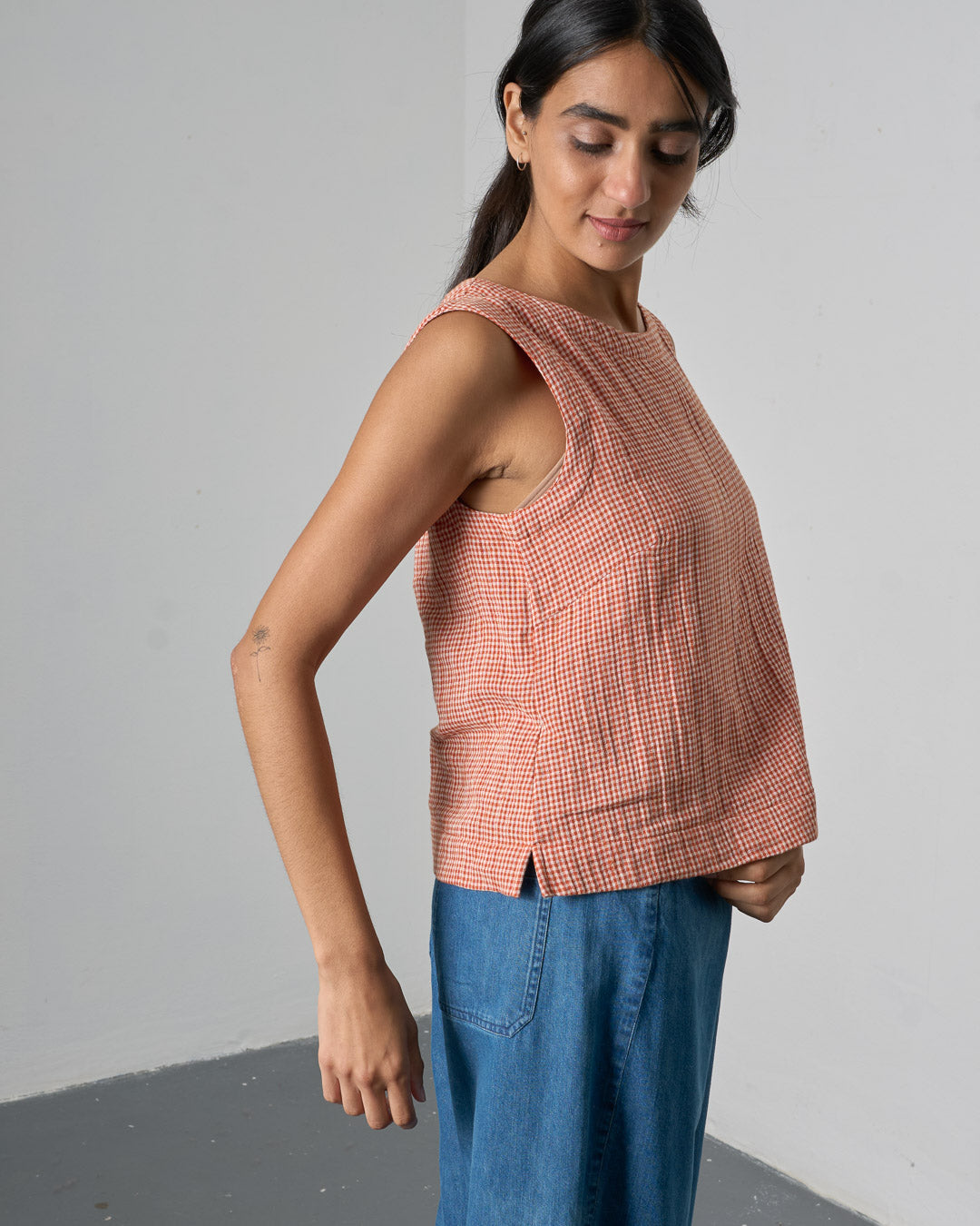 The 'Sunny-Side' - Rust Checked Blouse