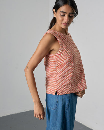 The 'Sunny-Side' - Rust Checked Blouse