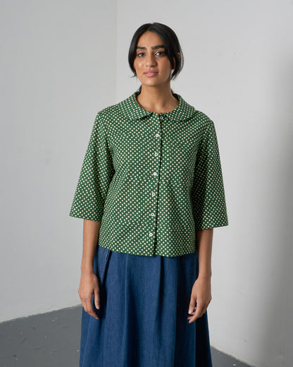 The 'All-Season' - Green Dot Cotton Blouse