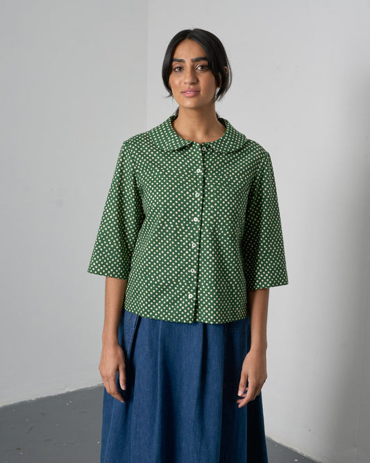 The 'All-Season' - Green Dot Cotton Blouse