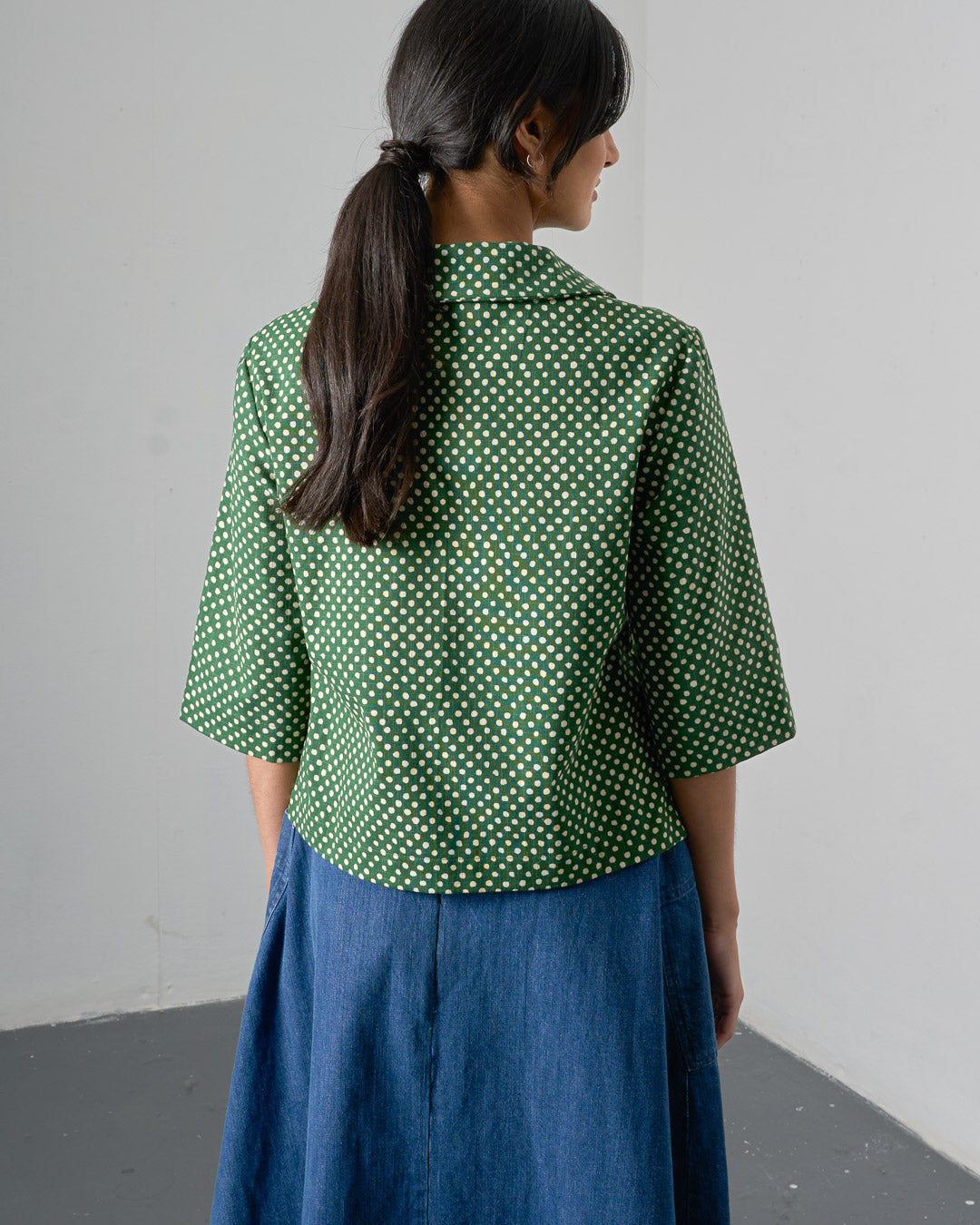 The 'All-Season' - Green Dot Cotton Blouse