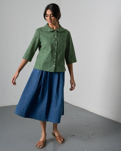 The 'All-Season' - Green Dot Cotton Blouse