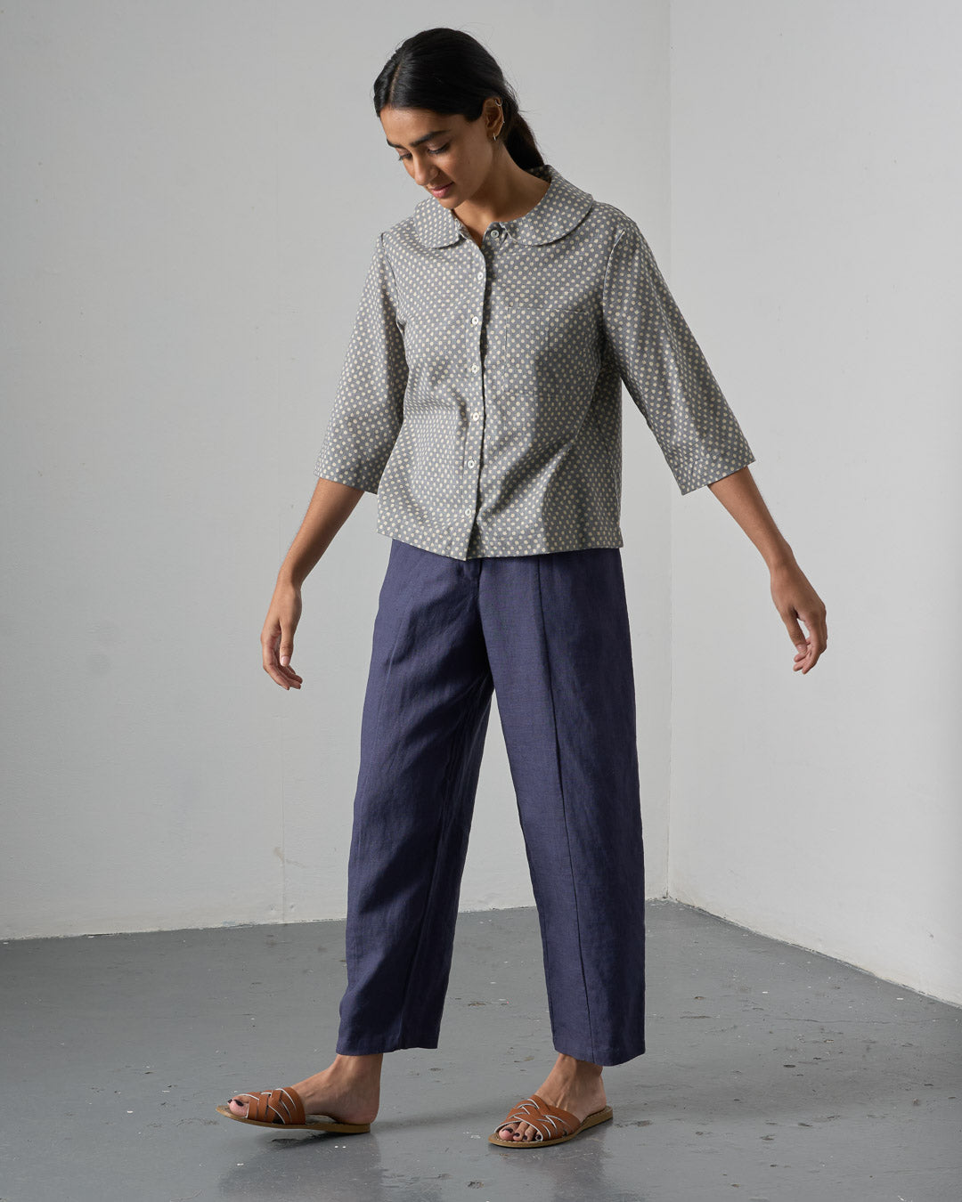 The 'All-Season' - Grey Dot Cotton Blouse