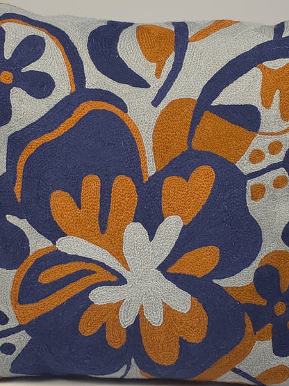 Cotton Abstract Blue and Orange Cushion