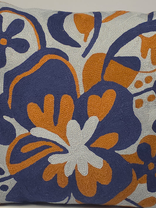 Cotton Abstract Blue and Orange Cushion