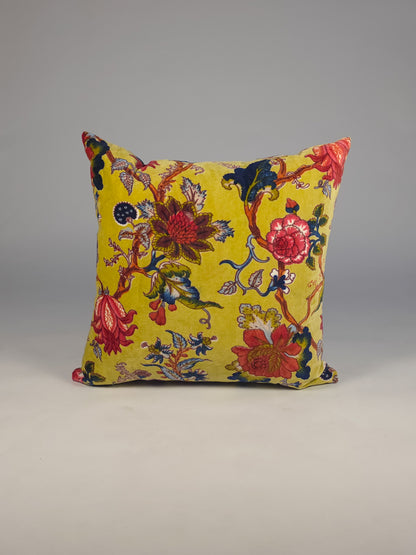 Cotton Velvet Floral Yellow Cushion
