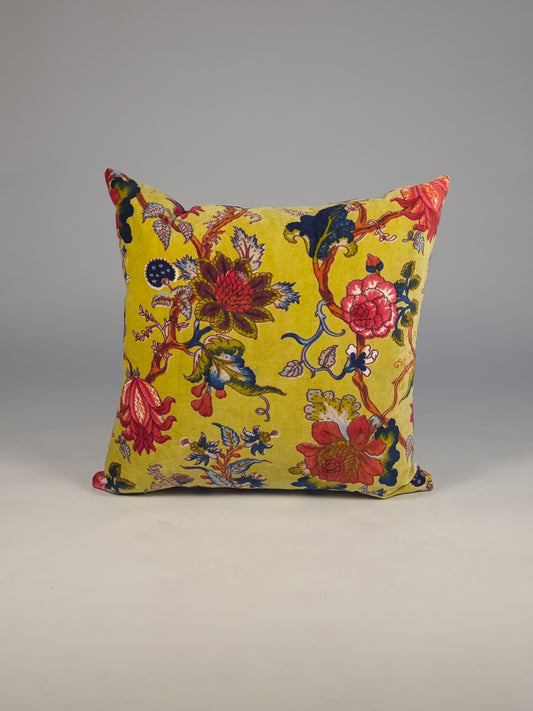 Cotton Velvet Floral Yellow Cushion