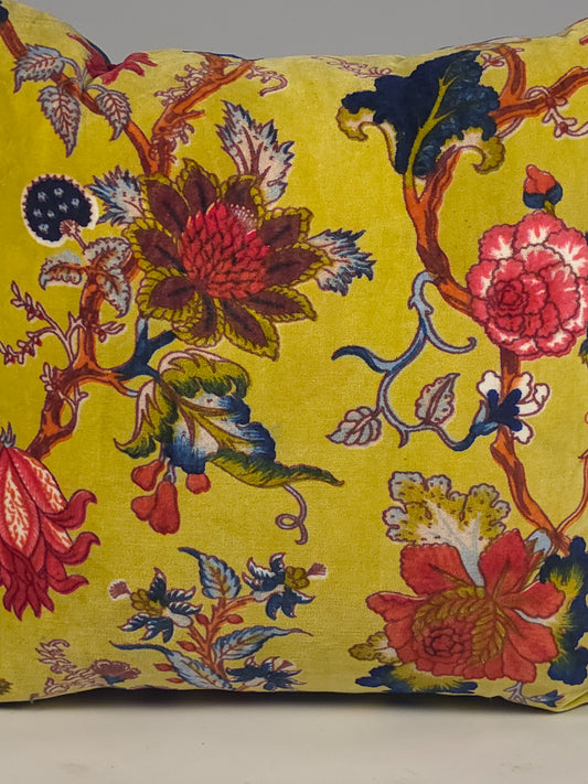 Cotton Velvet Floral Yellow Cushion