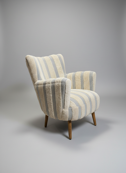 Blue and White Tufted Chair