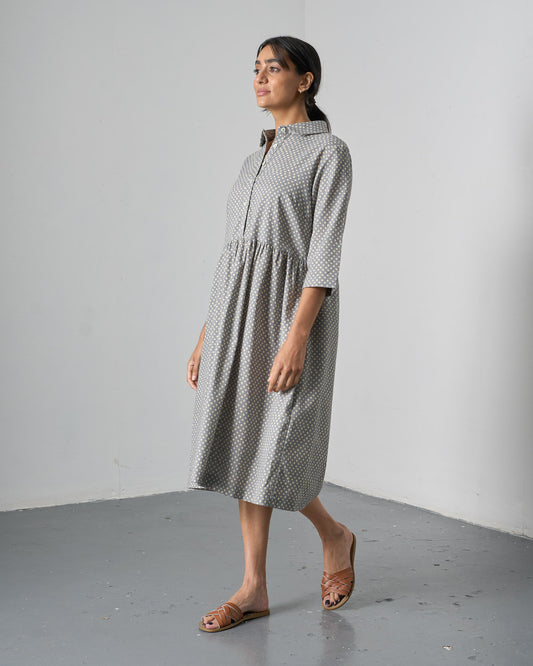 The 'Sea-Breeze' Grey Dot Cotton Dress