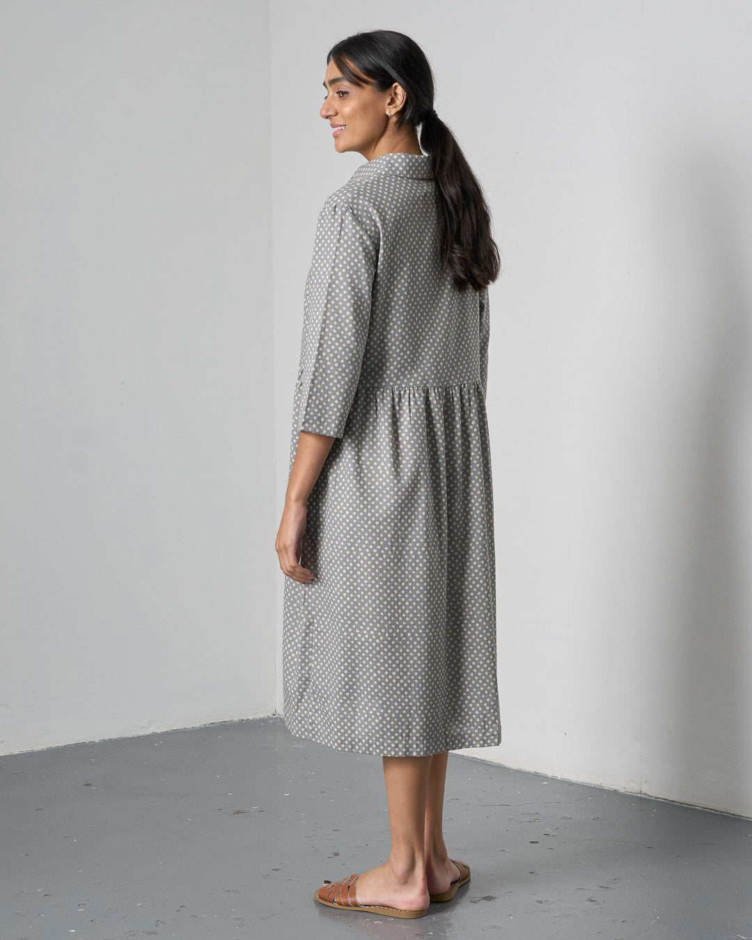 The 'Sea-Breeze' Grey Dot Cotton Dress