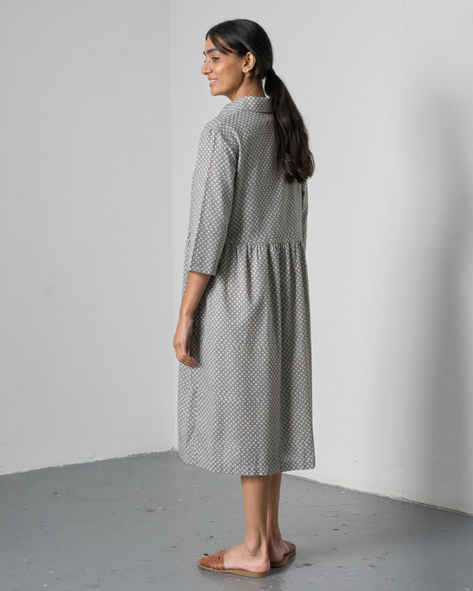 The 'Sea-Breeze' Grey Dot Cotton Dress