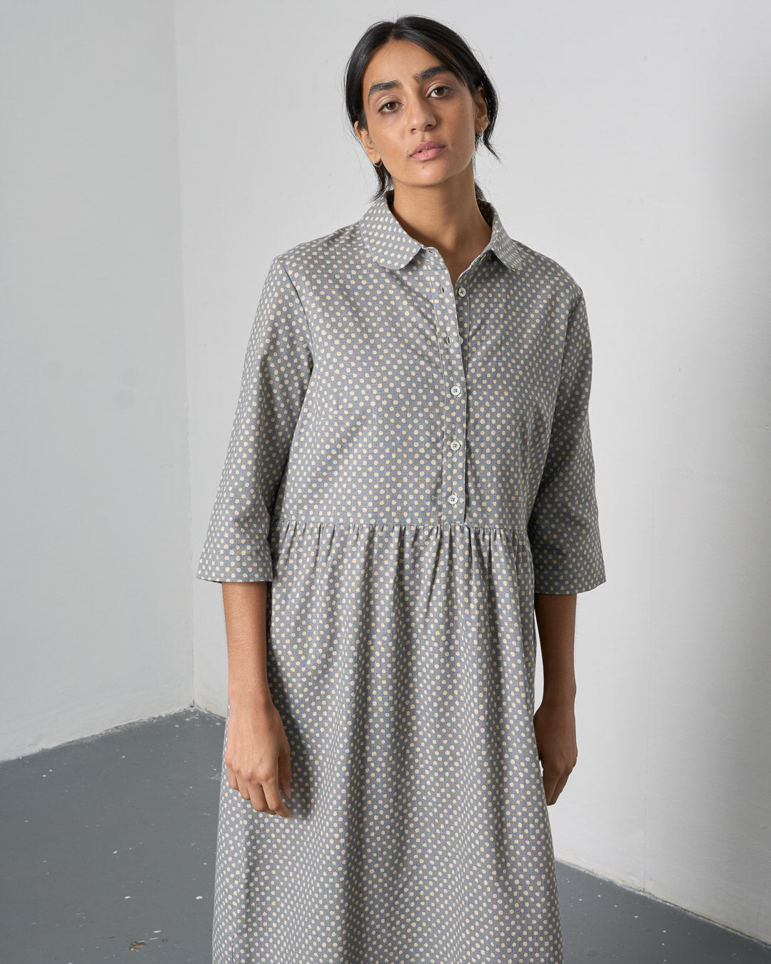 The 'Sea-Breeze' Grey Dot Cotton Dress
