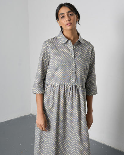 The 'Sea-Breeze' Grey Dot Cotton Dress