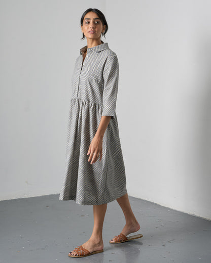 The 'Sea-Breeze' Grey Dot Cotton Dress