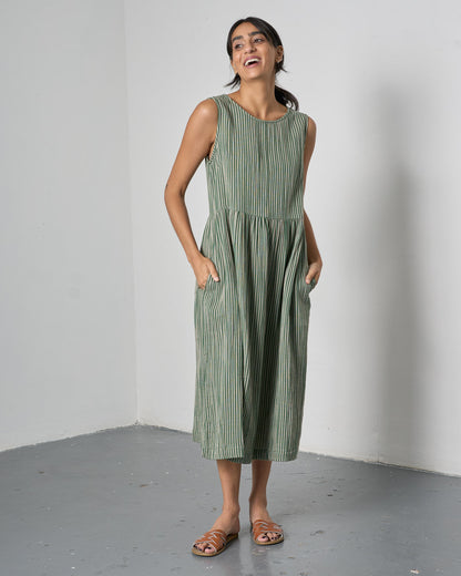 The 'Day to Day' Green Striped Cotton Dress