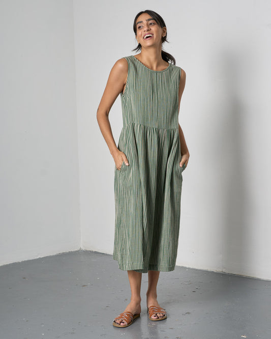 The 'Day to Day' Green Striped Cotton Dress