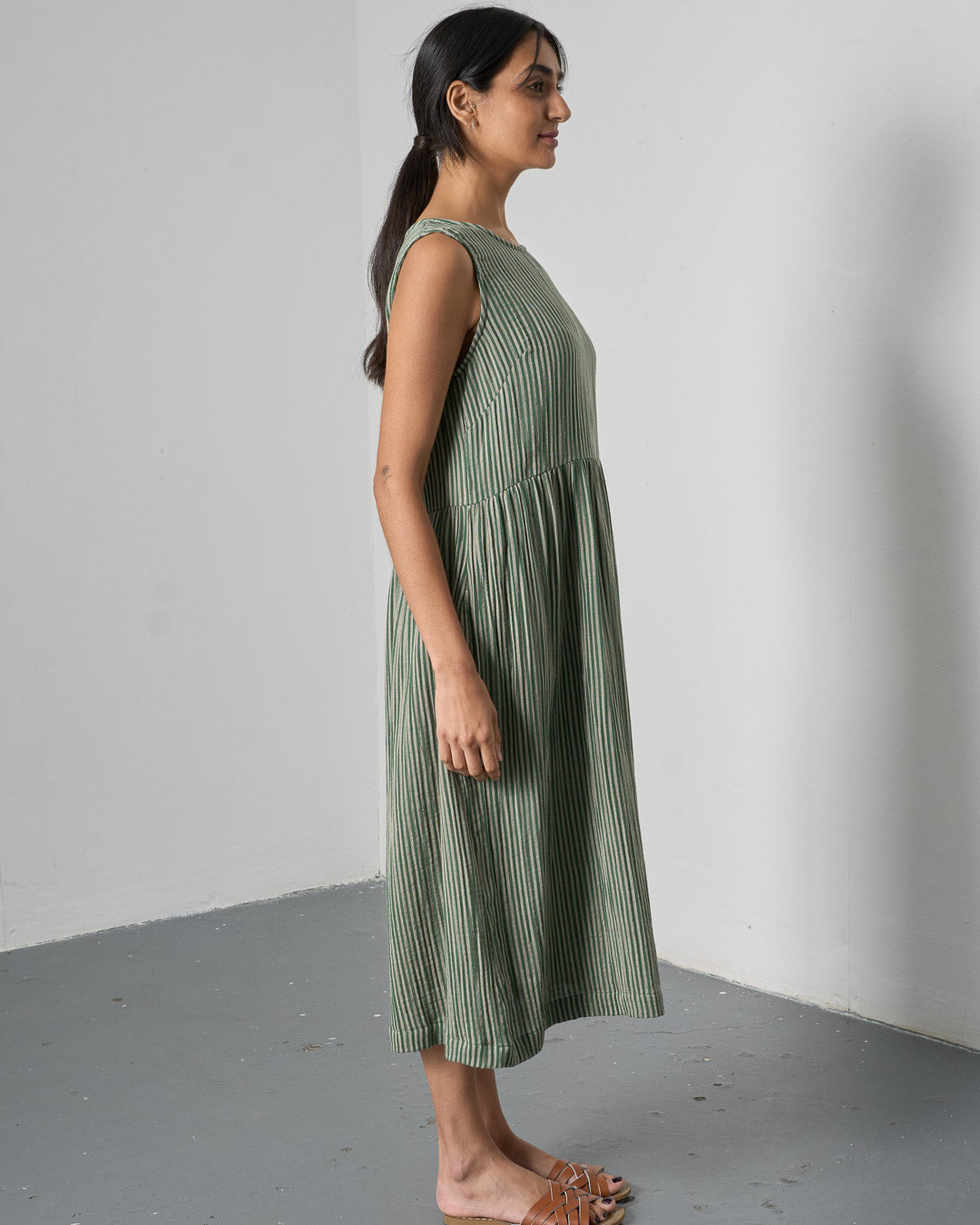 The 'Day to Day' Green Striped Cotton Dress