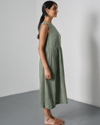 The 'Day to Day' Green Striped Cotton Dress