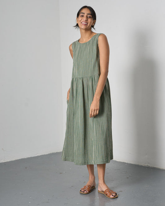 The 'Day to Day' Green Striped Cotton Dress
