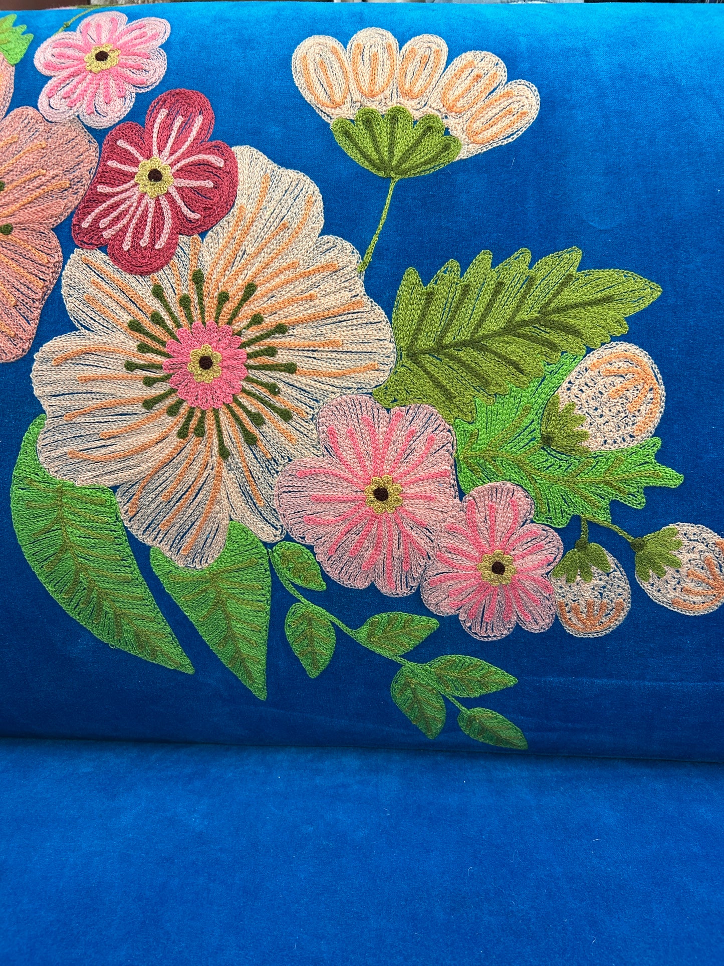 Blue Velvet Embroidered Love Sofa