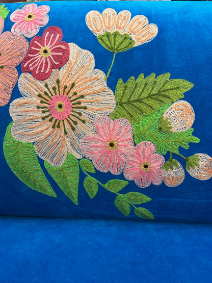 Blue Velvet Embroidered Love Sofa