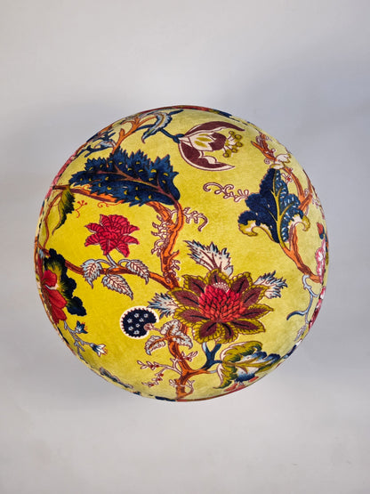 Cotton Velvet Upholstered Footstool- Jaipur Print