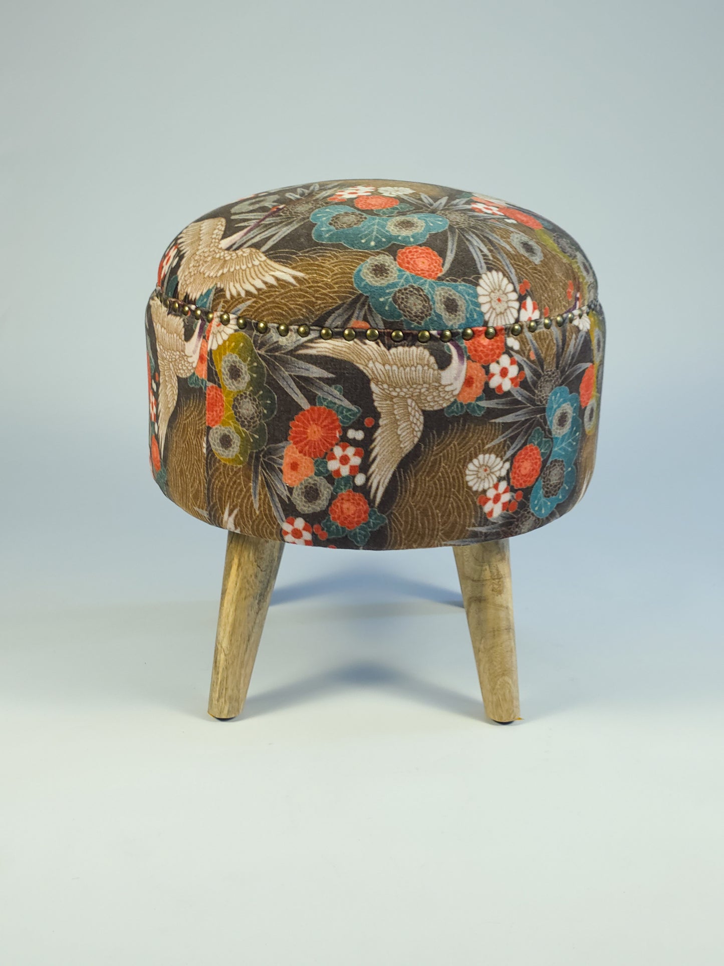 Cotton Velvet Upholstered Footstool - Jaipur Print