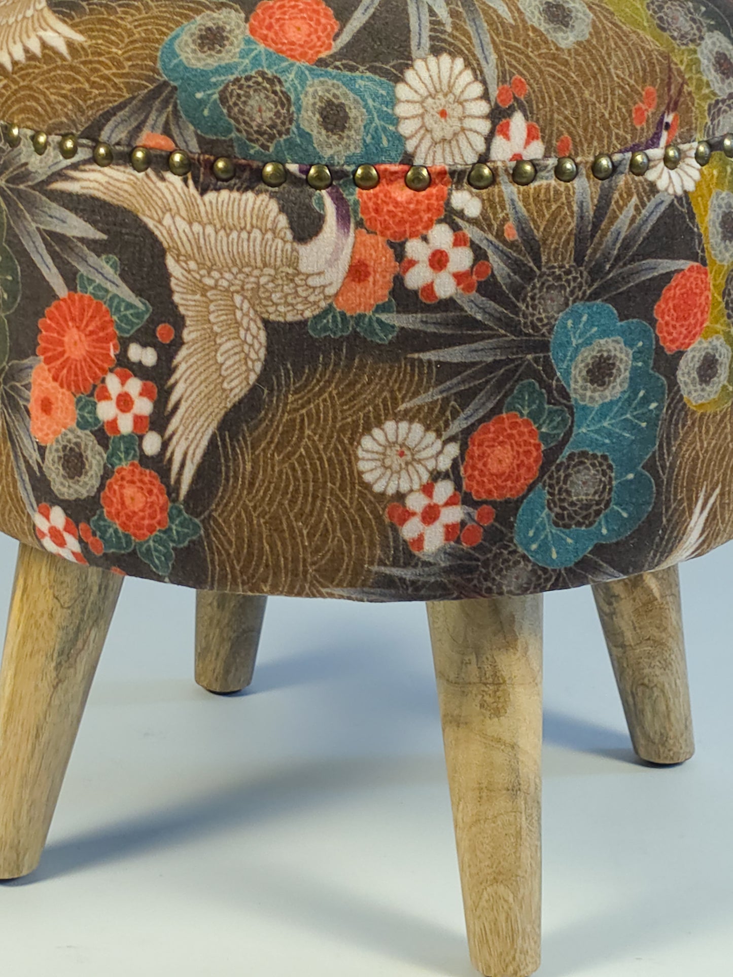 Cotton Velvet Upholstered Footstool - Jaipur Print