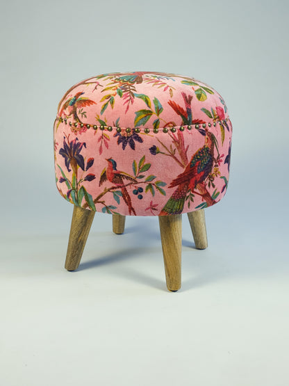 Cotton Velvet Upholstered Footstool - Jaipur Print