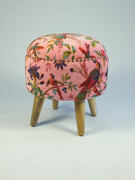 Cotton Velvet Upholstered Footstool - Jaipur Print