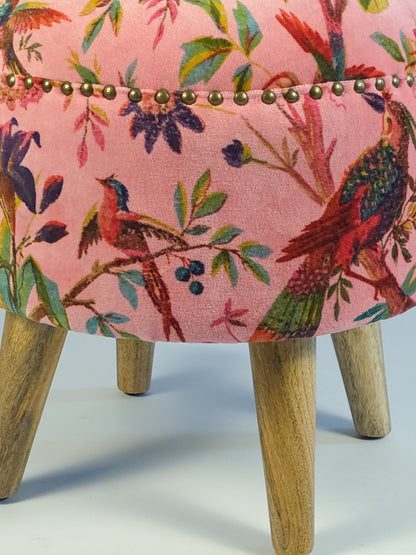 Cotton Velvet Upholstered Footstool - Jaipur Print